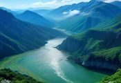 古装武侠大剧封面，气势磅礴山水背景，蓝莓视频古装剧精选